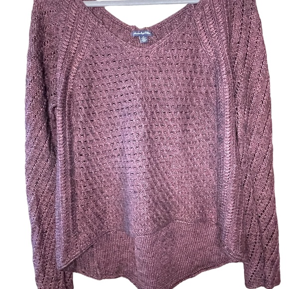 American Eagle Womens Wool Blend Maroon Sweater Long sleeves V Neck Size L - Picture 8 of 12